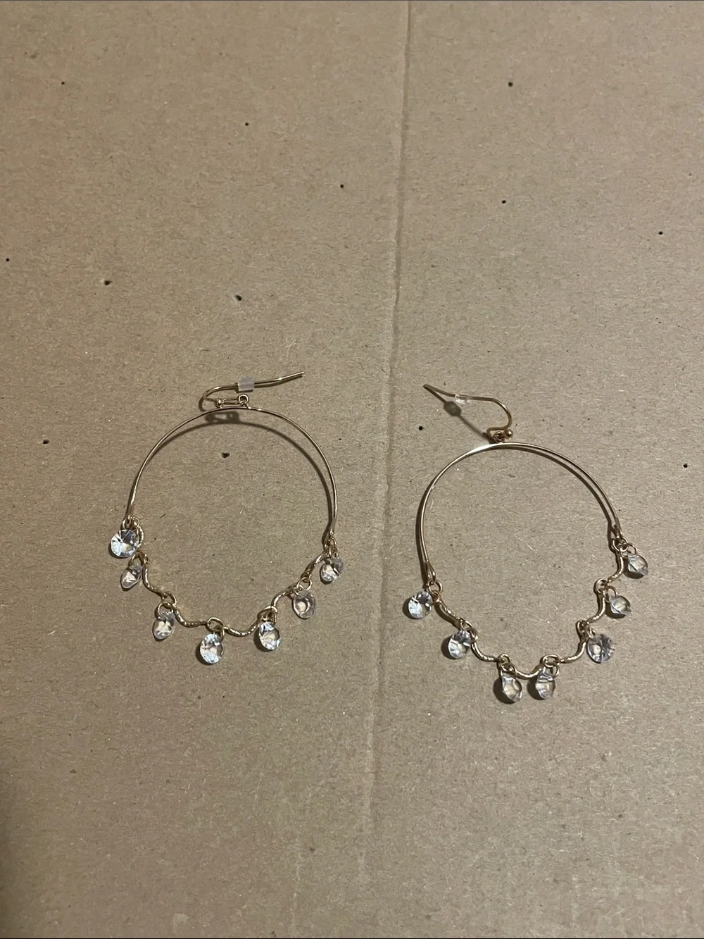 Free People Gold-Tone Rhinestone Draped Charm Hoop Earrings